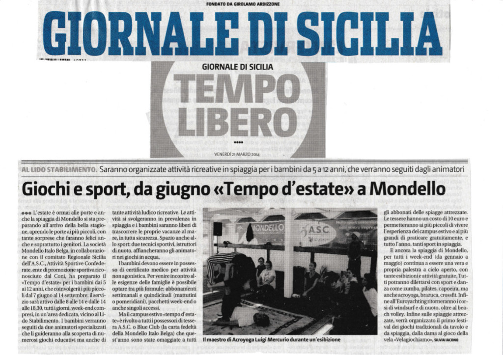 Pagina Tempo Libero Giornale di Sicilia 21-03-2014